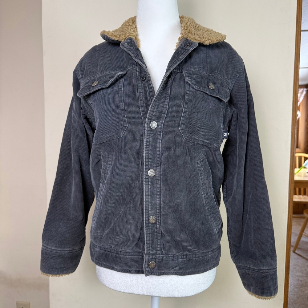 Abercrombie Kids Boys Corduroy Sherpa Lined Trucker Cozy Jacket Dark Gray Size M
